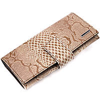 Шикарный женский кошелек-клатч на магните KARYA 21026 Бежевый. Натуральная фактурная кожа