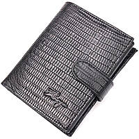 Фактурний чоловічий гаманець невеликого розміру. KARYA 21038 Чорний. Натуральна шкіра