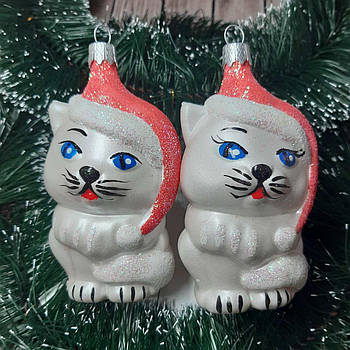 Новорічні прикраси на ялинку Кішечка з блиском розмір 11*6 см