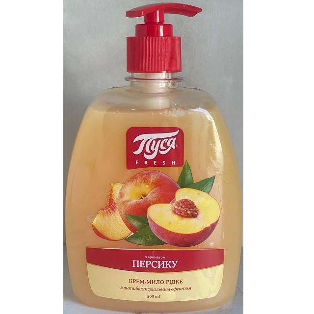Рідке крем-мило з ароматом персику з антибактеріальним ефектом, ТМ "Пуся" 500 мл, фото 1
