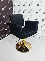Кресло парикмахерское Diva на гидравлике диск золотой ткань черная (Velmi TM)