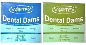 Платки для коффердаму Dental Dams VORTEX (medium) 152 мм*152 мм, 36 шт