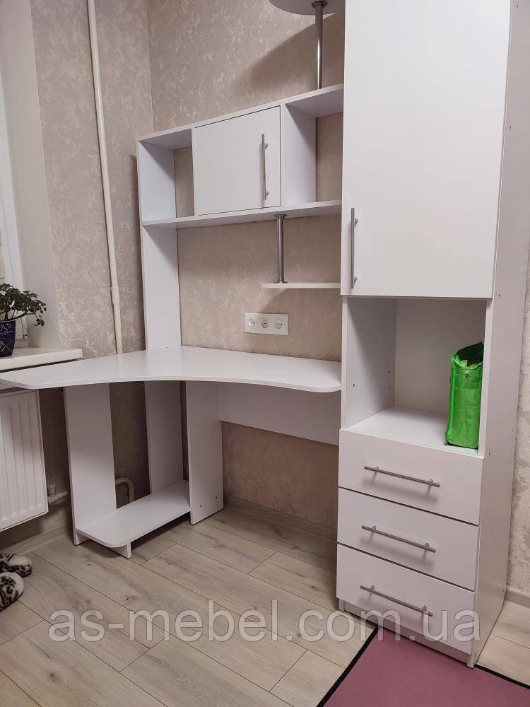 Компьютерний стіл Оскар 3д білий Шафа з права, фото 1