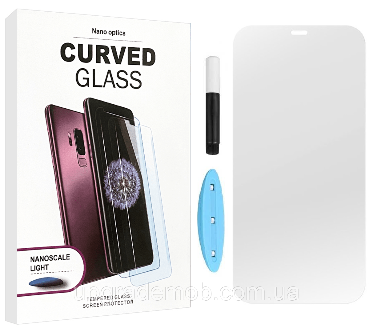 Захисне скло iPhone 12 mini прозоре 3D UV Curved Glass Nano Optics (в комплекті ультрафіолетова лампа ультрафіолетовий, фото 1