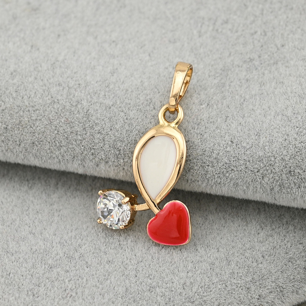 Кулон Верона для ланцюжків до 3 мм 38108 розмір 22х12 мм білі фіаніти емаль вага 0.9 г позолота 18К, фото 1