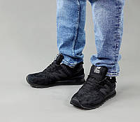 Зимние мужские кроссовки с мехом New Balance 574 черные. Мужские полуботинки на зиму Нью Баланс 574 замшевые