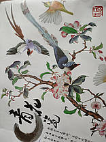 Наклейки в салон краси на стіни, вітрину, шафу, вікна "Ваза біля гілки з птахами" 75 см*137 см (лист 60*90см), фото 2