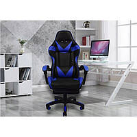 Кресло геймерское Bonro B-810 синее удобное качественное с подставкой для ног поворотное игровое синее