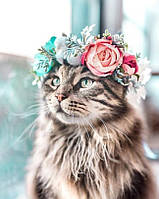 Діамантова вишивка. Картина на підрамнику "Кішечка у віночку", 30х40 см, квадратні стрази