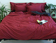 Евро комплект постельного белья двуспальный бордового цвета из сатина люкс Турция с компаньоном S514