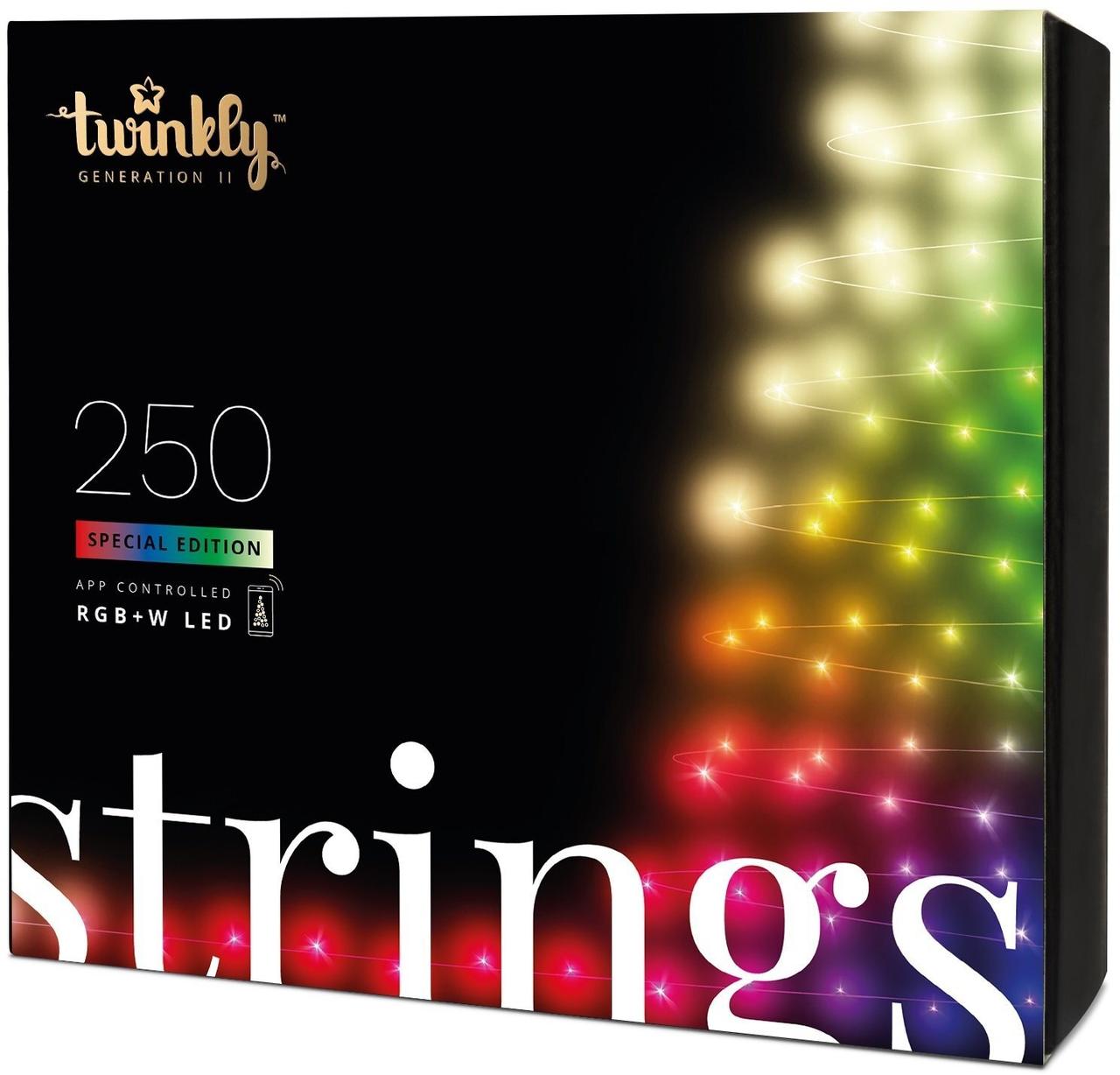 Світлодіодна Smart LED гірлянда Twinkly Strings RGBW 250, 20 м, BT+WiFi, Gen II, IP44 кабель чорний