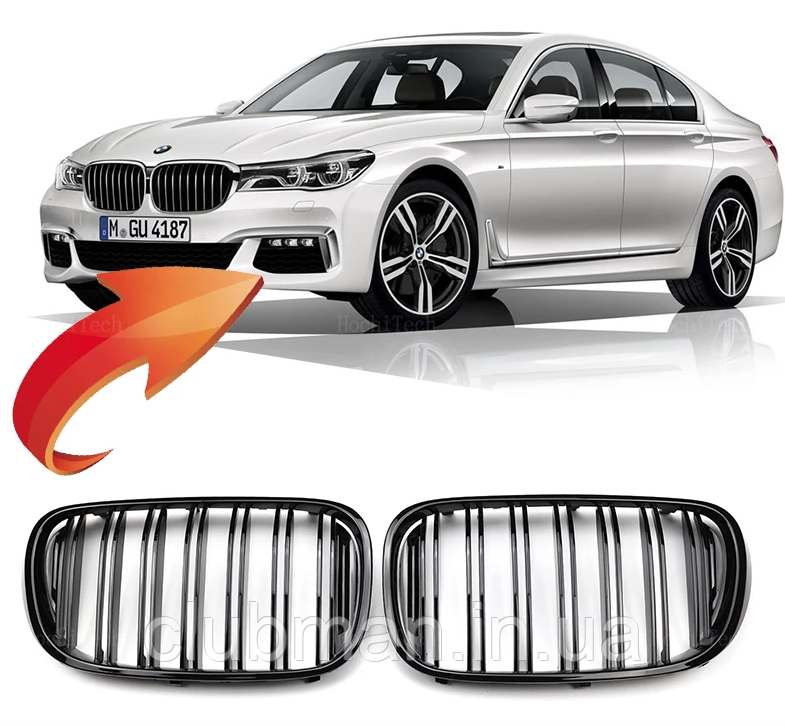 Решітка ноздрі BMW (БМВ) 7 series G11 / G12 (2015-2019) Глянець 2 ребра