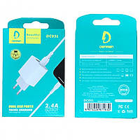 Сетевое зарядное устройство Denmen DC05L + кабель Lightning USB 2.4A Белый