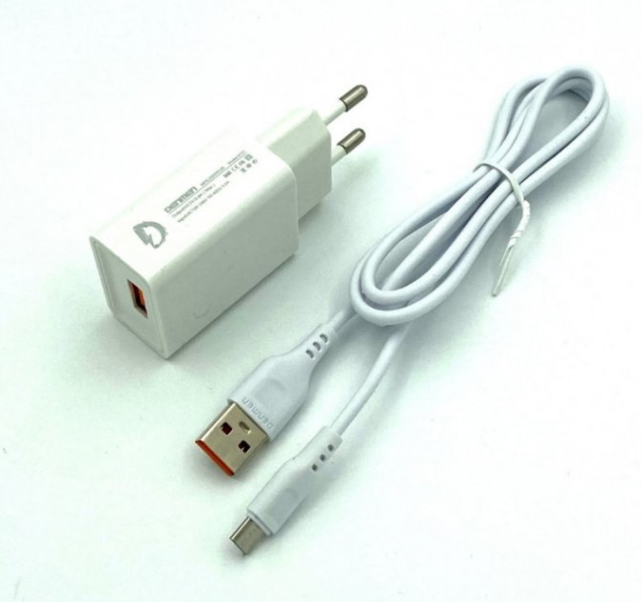 Мережевий зарядний пристрій Denmen DC01V + кабель microUSB USB 2.4A Білий