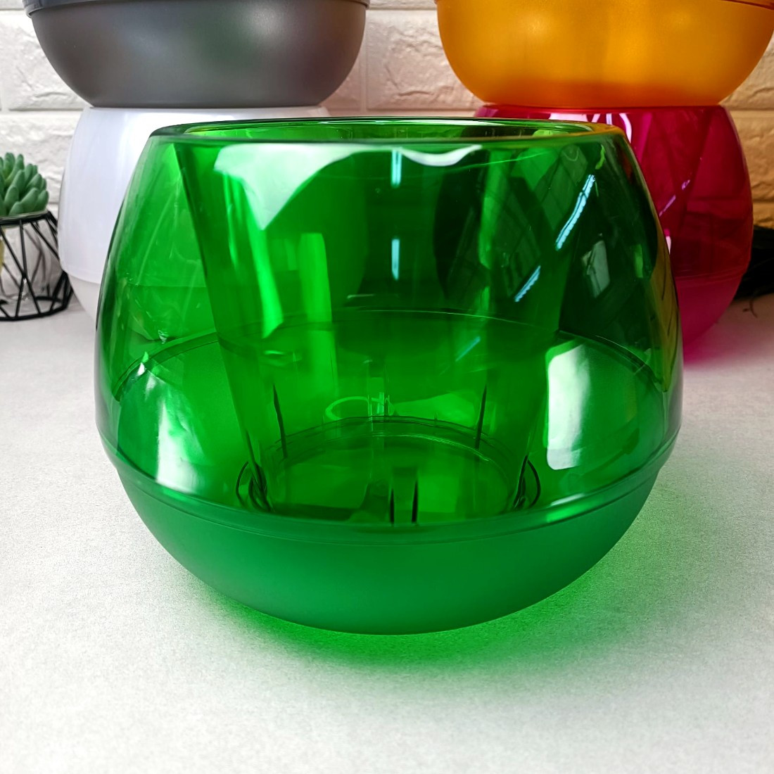 Прозорий подвійний горщик для орхідей із дренажем 14 см Сфера Алеана Зелений