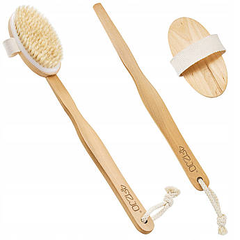 Щітка для сухого масажу тіла 4FIZJO 2 в 1 з натуральним ворсом та дерев'яною ручкою 4FJ0347 .