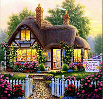 Діамантова вишивка. Картина на підрамнику "Домік", 25х25 см, квадратні стрази