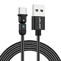 Поворотный Кабель Type-C - USB (1m) на 180° USLION US0132 Black Провод для Быстрой Зарядки Смартфонов 3.0A