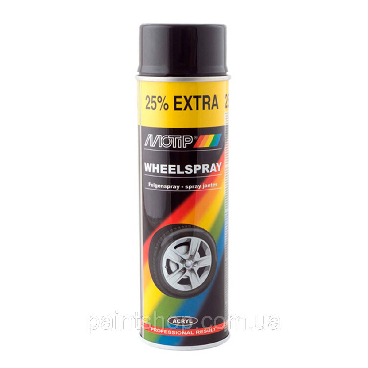Фарба аерозольна для дисків Motip Wheelspray Чорна глянцева 500 мл, фото 1