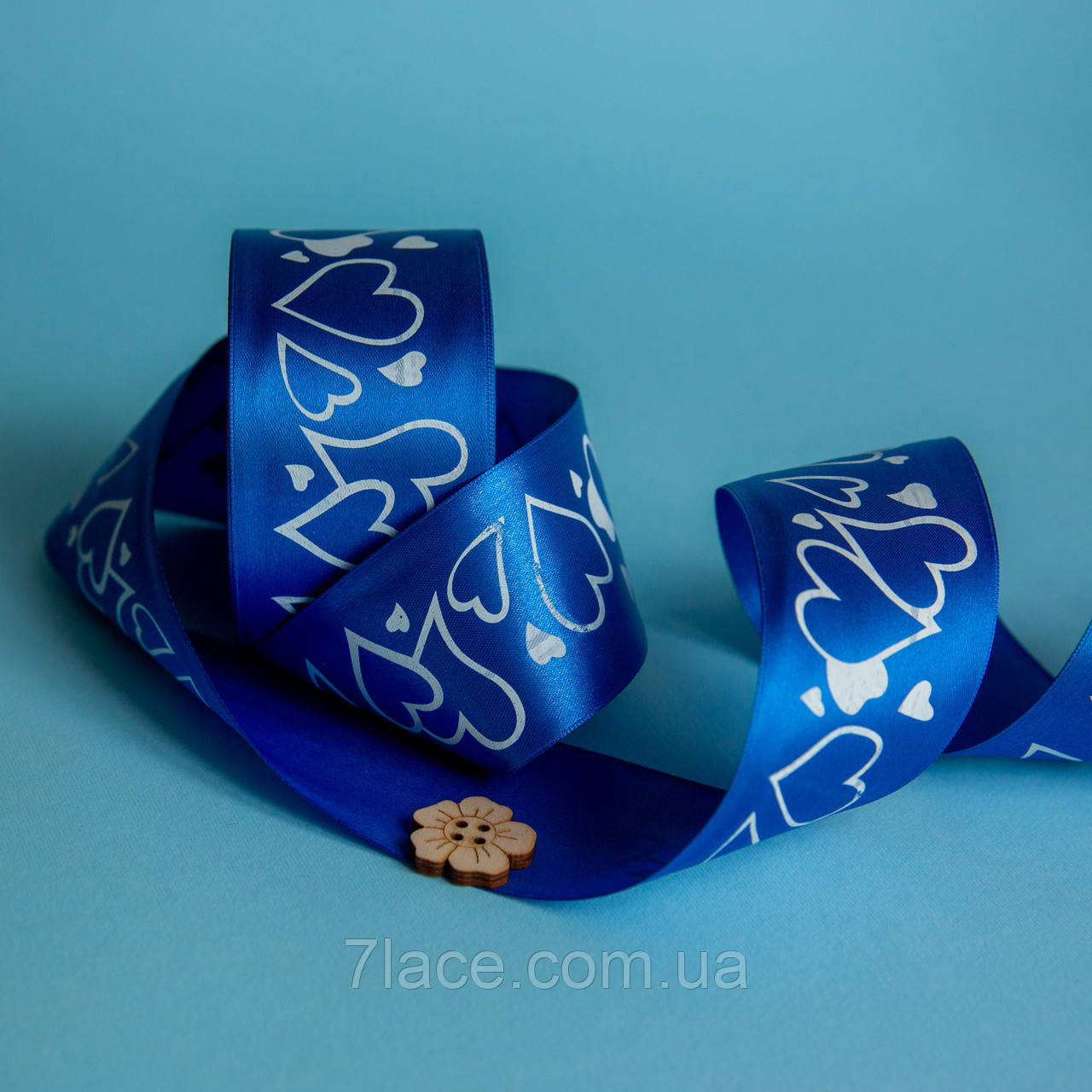 Стрічка атласна з принтом / колір ТЕМНО-СИНІЙ / ширина 5 см / від 1 метра