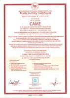 Сертификат автоматики CAME - www.vatra-kiev.com.ua