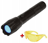 Ультрафиолетовый Фонарик YATO UV 1 LED с Очками Для Обнаружения Утечек и Проверке Банкнот (08587)
