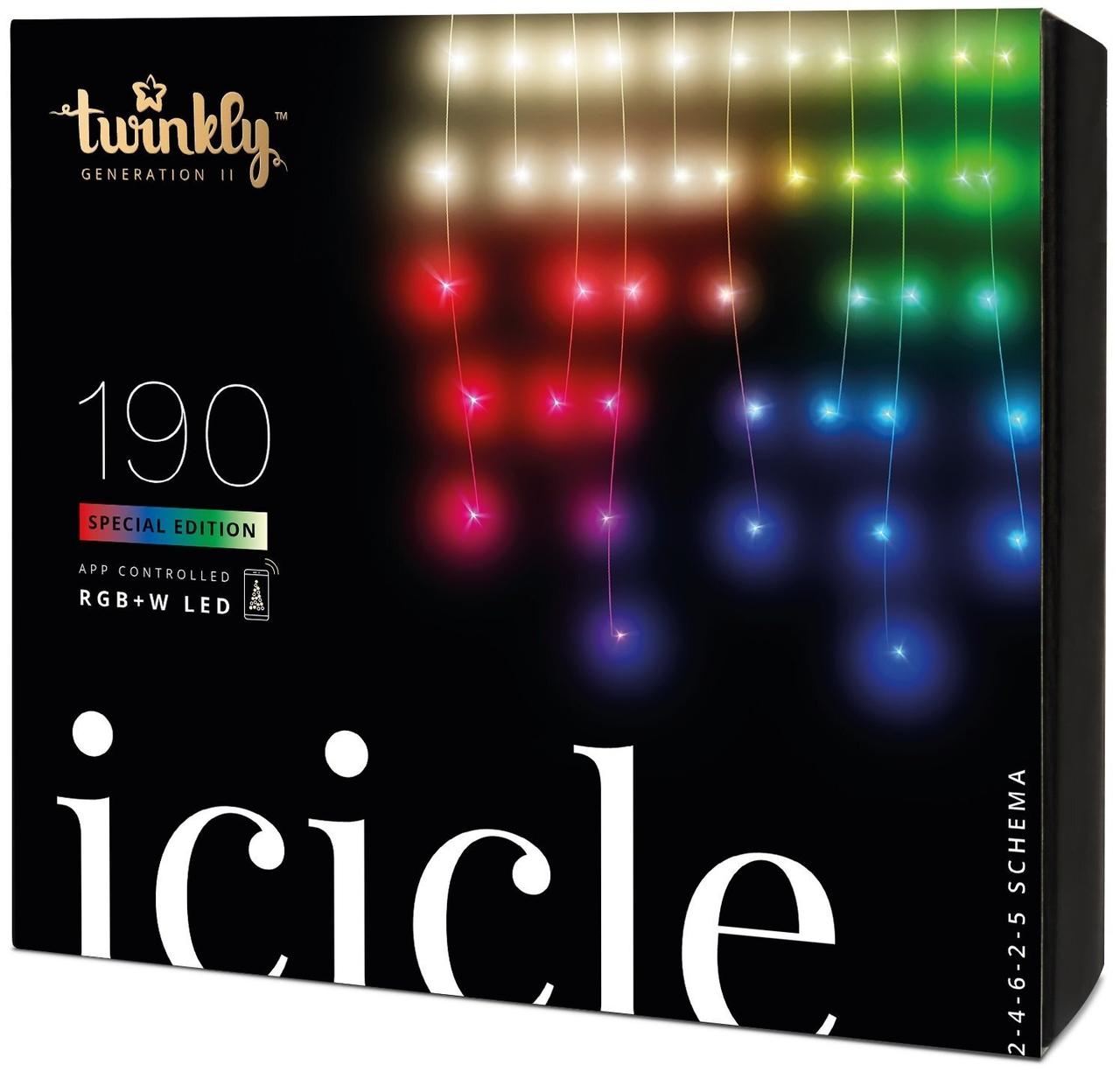 Світлодіодна Smart LED-гірлянда Twinkly Icicle RGBW 190, 5 м, BT + WiFi, Gen II, IP44 кабель прозорий, фото 1