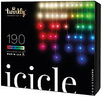 Светодиодная Smart LED гирлянда Twinkly Icicle RGBW 190, 5м, BT+WiFi, Gen II, IP44 кабель прозрачный