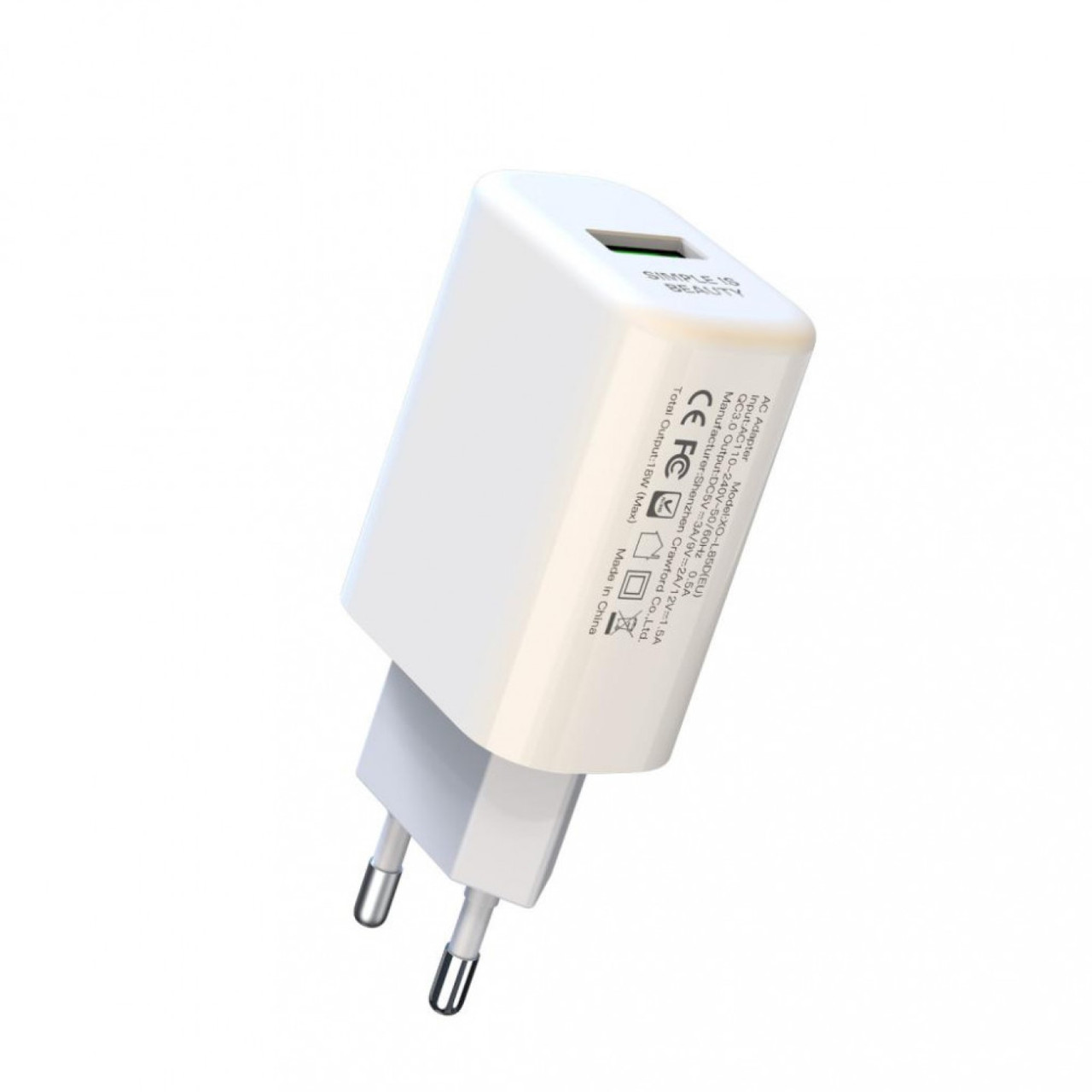 Зарядний пристрій XO-L85D(EU) USB 3A 18W Білий