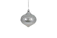 Елочное украшение в форме луковицы с декором из глиттера 10см, цвет - серебро