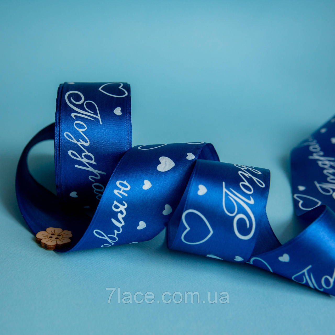 Стрічка атласна з принтом / колір ТЕМНО-СИНІЙ / ширина 5 см / від 1 метра, фото 1
