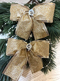 Новогодний декор . Бантик новорічний  на ялинку( золотий 10 см )