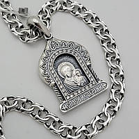 Комплект черненная серебряная цепочка бисмарк с кулоном Пресвятая Богородица 925 проба