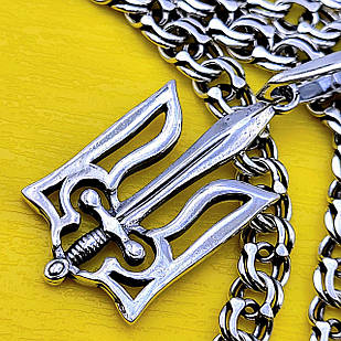 Комплект срібний ланцюжок бісмарк з кулоном Тризуб Герб України 925 проба