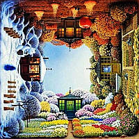 Діамантова вишивка. Картина на підрамнику "Четире сезону", 30х30 см, квадратні стрази