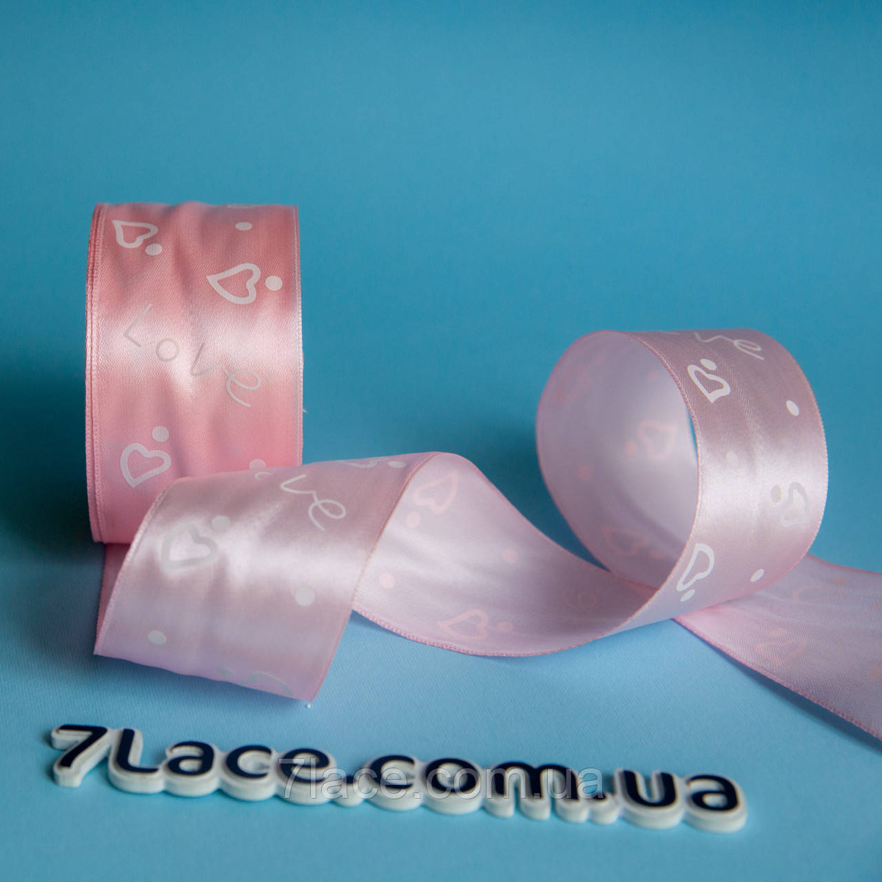 Стрічка атласна з принтом / колір СВІТЛО-РОЖЕВИЙ / ширина 5 см / від 1 метра, фото 1