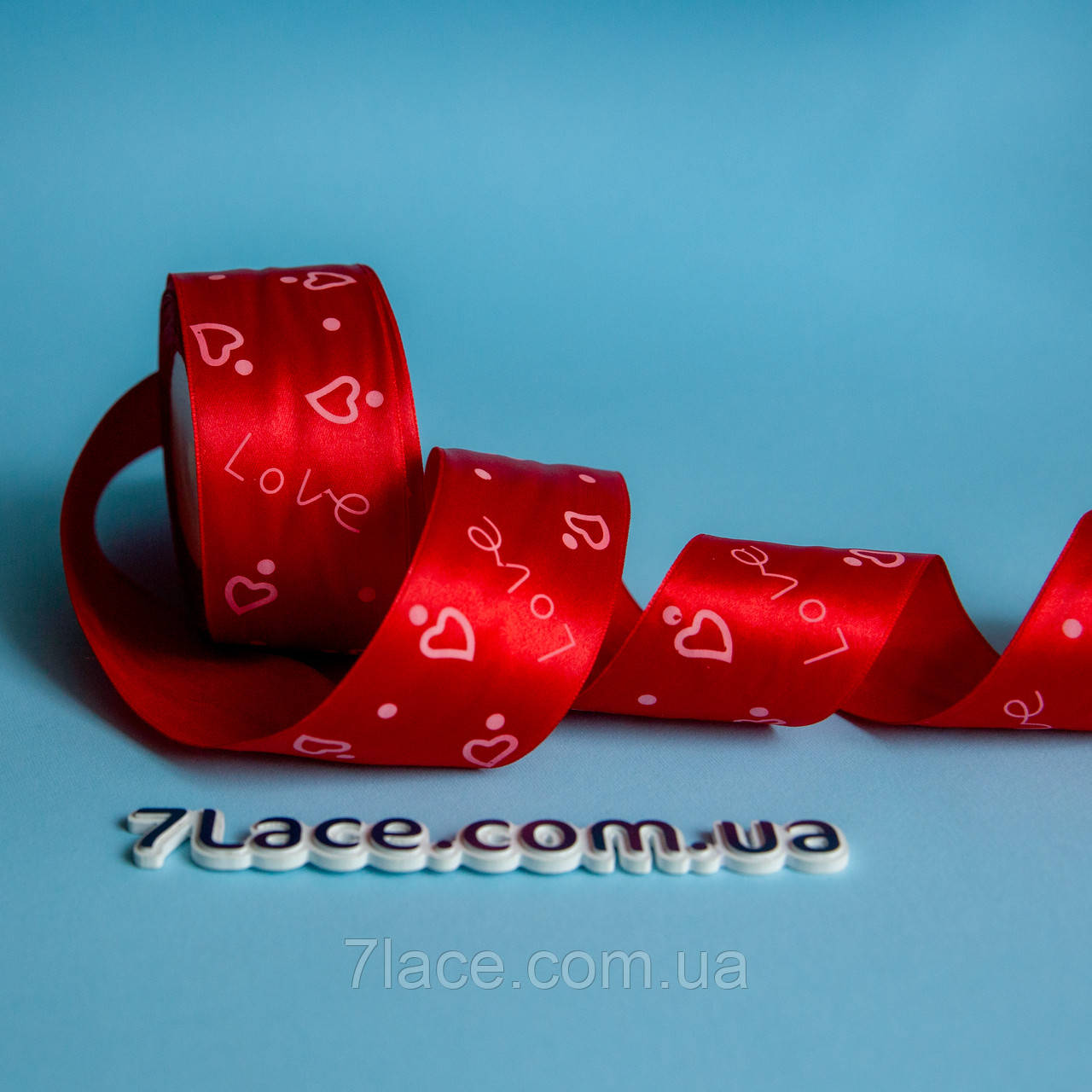 Стрічка атласна з принтом / колір ЧЕРВОНИЙ / ширина 5 см / від 1 метра, фото 1