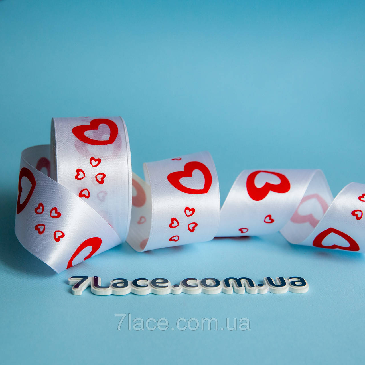 Стрічка атласна з принтом / колір БІЛИЙ / ширина 5 см / від 1 метра