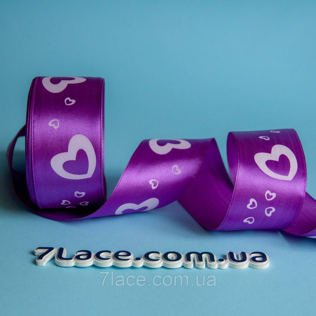 Стрічка атласна з принтом / колір ФІОЛЕТОВИЙ / ширина 5 см / від 1 метра