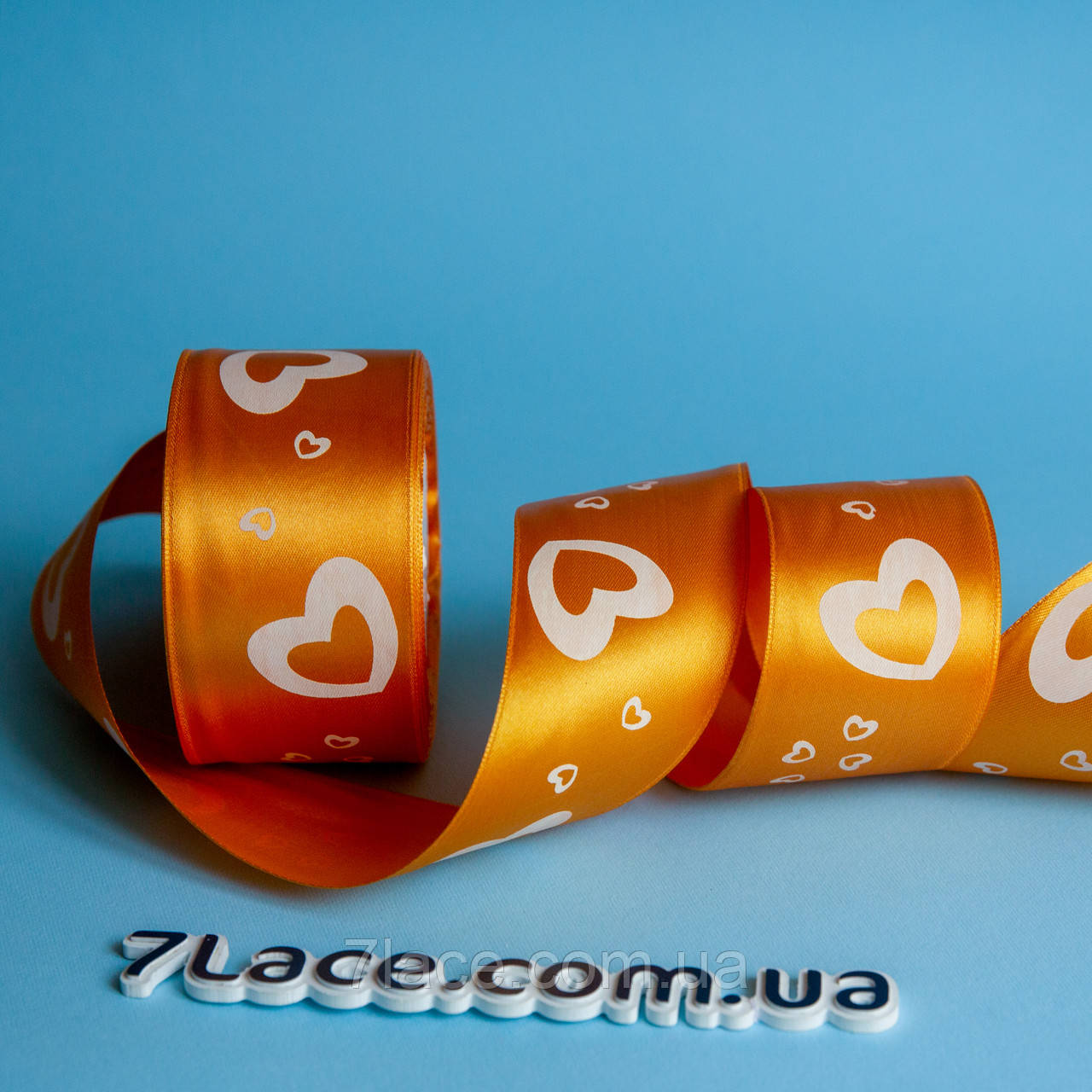 Стрічка атласна з принтом / колір ЗОЛОТИЙ / ширина 5 см / від 1 метра, фото 1