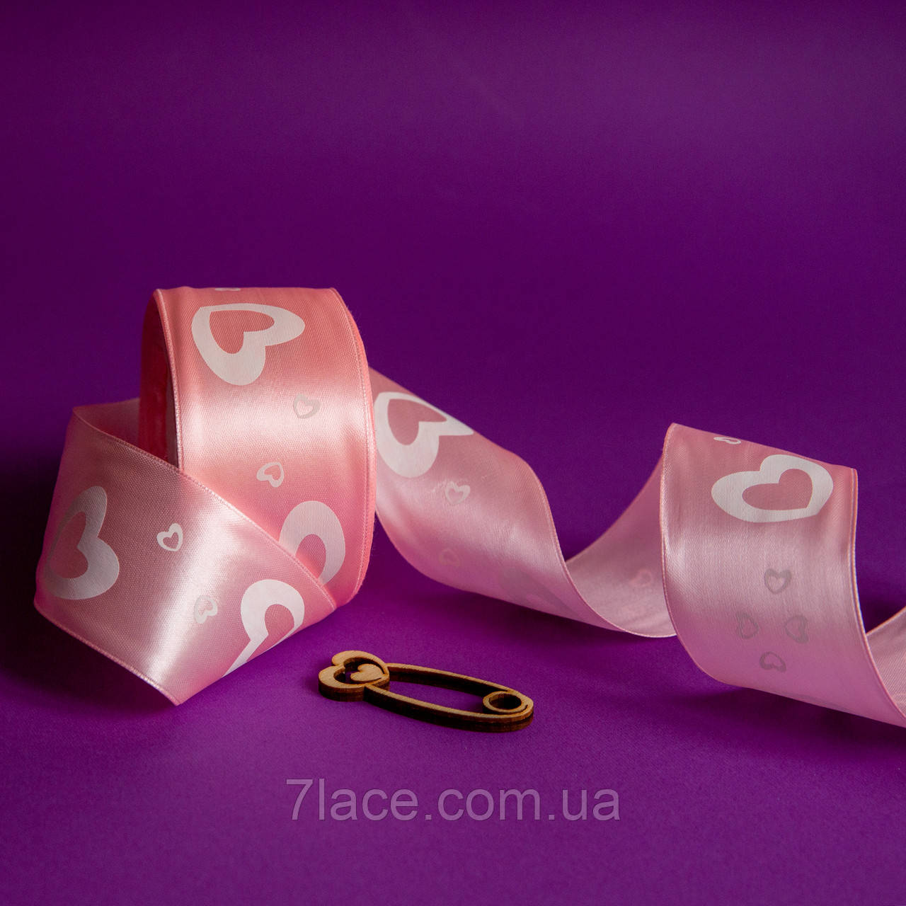 Стрічка атласна з принтом / колір СВІТЛО-РОЖЕВИЙ / ширина 5 см / від 1 метра