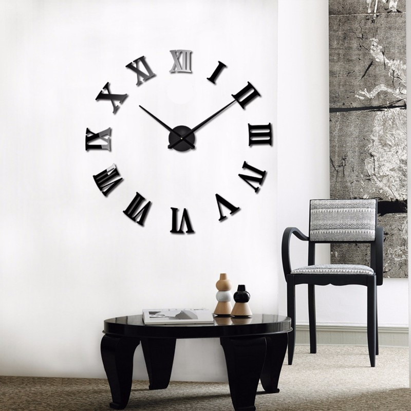 Годинник настінний 3D Diy Clock з Римськими цифрами Black