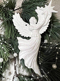 Новорічна прикраса — Ангел з різдвяною зіркою ( білий13 см)