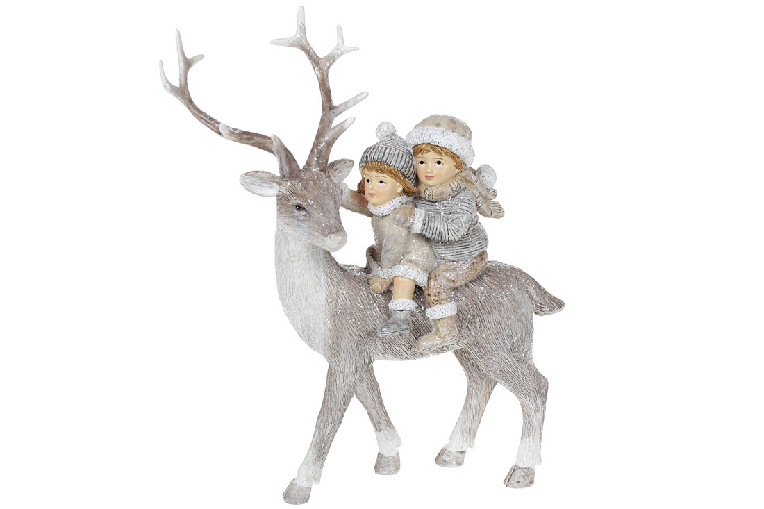 Декоративна статуетка Діти на Олені, 20см, колір - бежево-сірий, фото 1