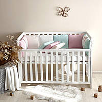 Бортики в детскую кроватку защита для новорожденных подушечки с косой на 4 стороны Akvarel зайка с бабочкой