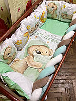 Комплект детского постельного белья Принт Зефирка, бортики подушки в кроватку, коса, простынь на резинке