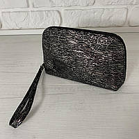 Срібна замшева косметичка Woman's heel зі щільною текстурою і блискавкою (В-476-19)