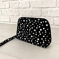 Чорна замшева косметичка Woman's heel зі щільною текстурою і блискавкою (В-476-18)