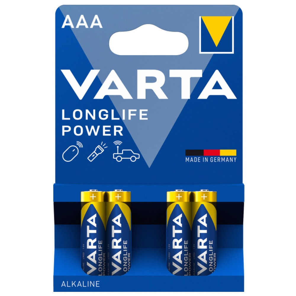 Батарейка щелочная Varta Longlife Power Alkaline LR3 AAA минипальчиковая, блистер 4 шт. - фото 1 - id-p15364536
