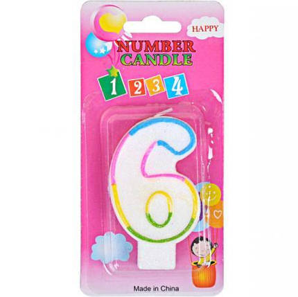 Свечка-цифра цветная с блёсками "6" 10-115 KNZ, фото 1